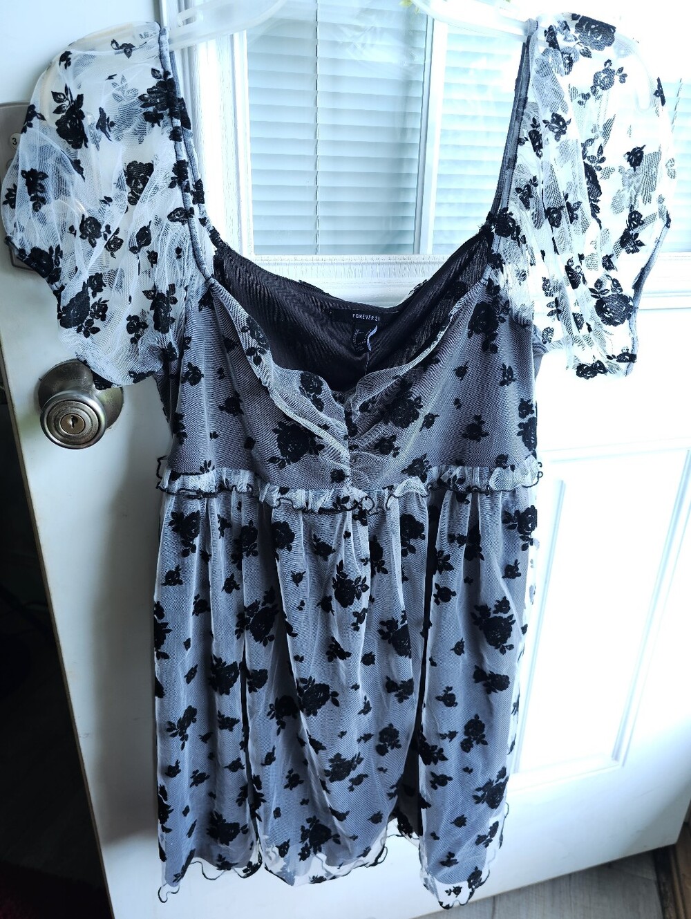 Forever 21 White Mini Dress with Black Floral Mesh
